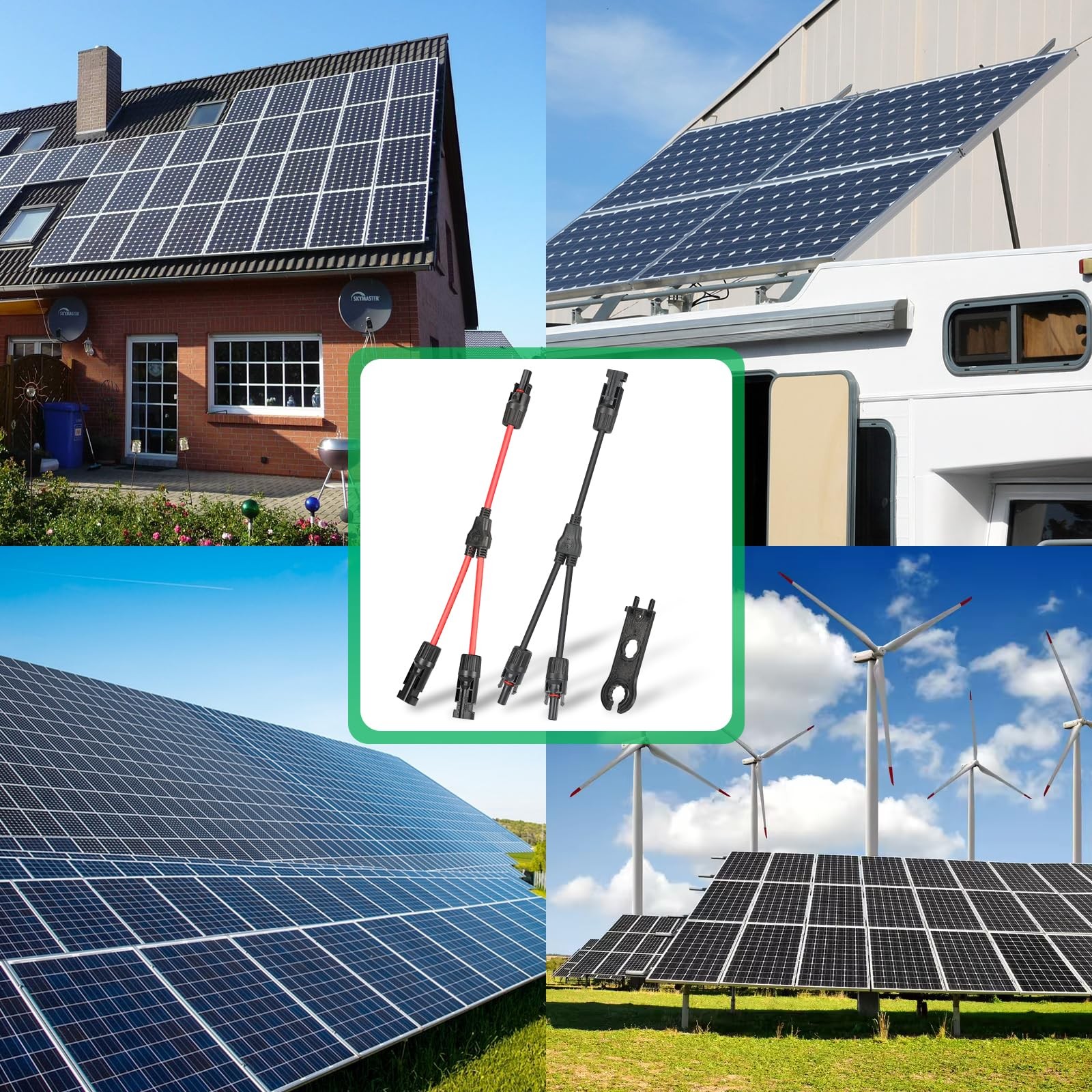 Solar Connectors Y Branch Parallel Adapter Cable 10AWG, Solar Panel 1 to 2 Co…