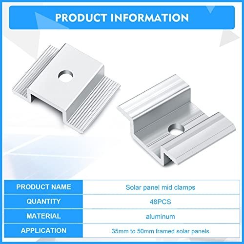 48 Pack Solar Panel Mid Clamps – 1.06″ Aluminum Mounting Brackets for Solar Pane