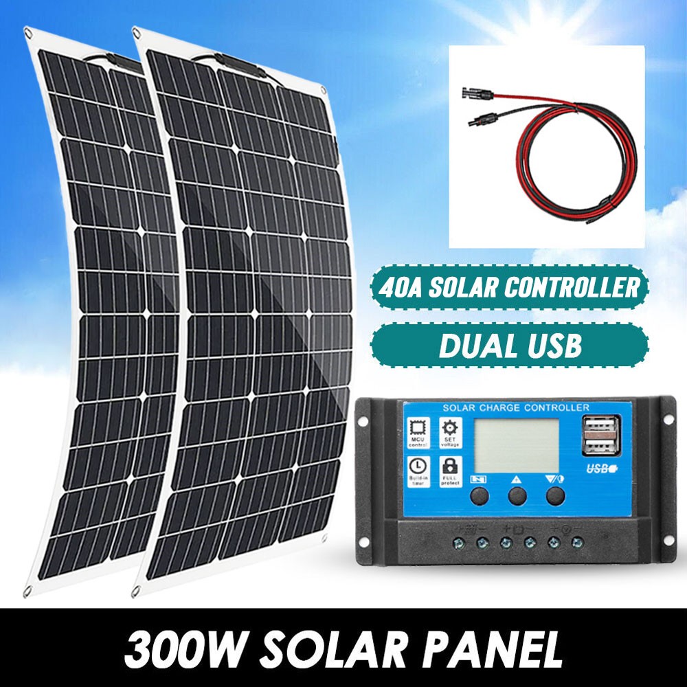300W Watt Monocrystalline Solar Panel 12V Charging RV Camping Home Off-Grid Boat