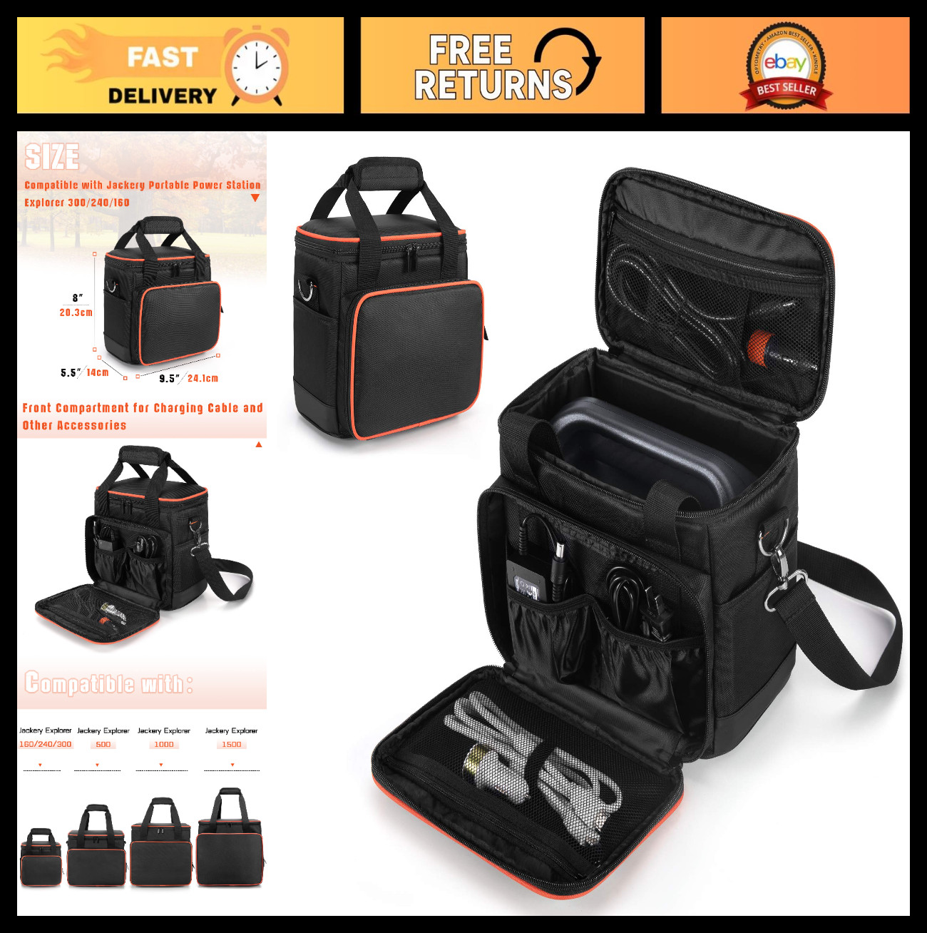 Portable Power Station Carrying Bag for Jackery Explorer 160/240/300 – Waterproo
