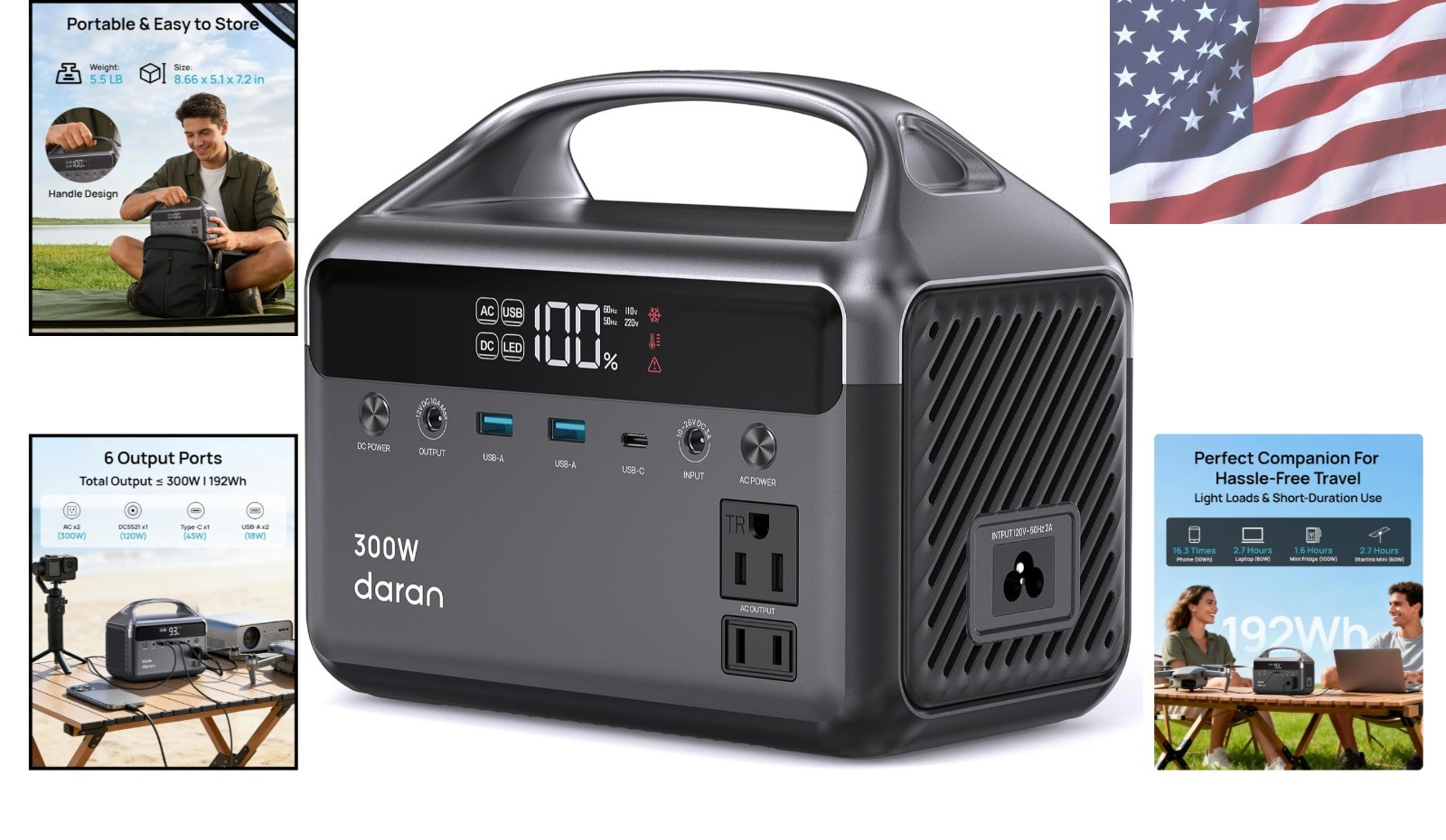 300W Portable Power Station and Solar Generator – 600W Surge for Outdoor Use