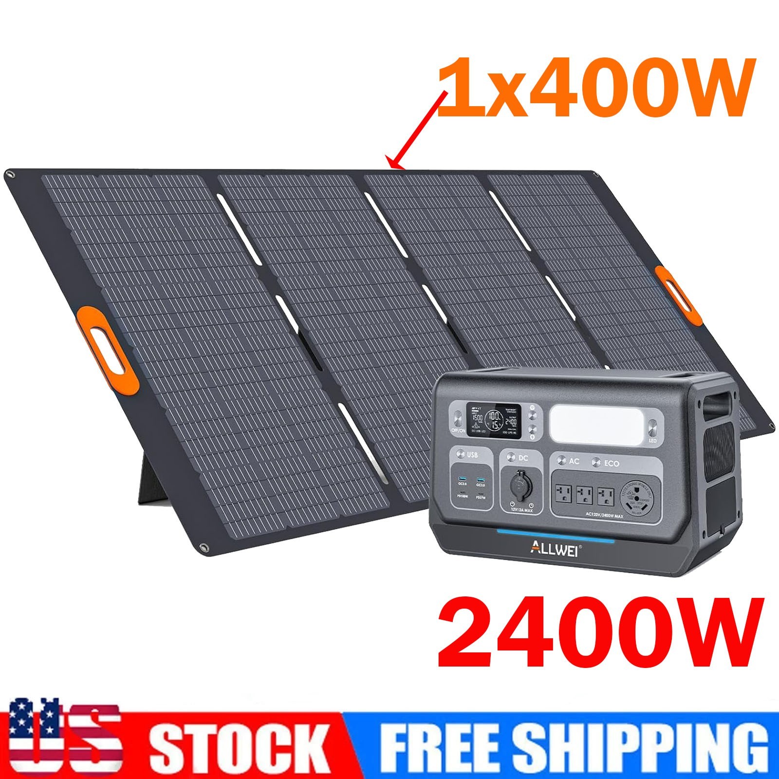 2400W (Surge 4800W) Portable Power Station 2048Wh Generator 400W Solar Panel