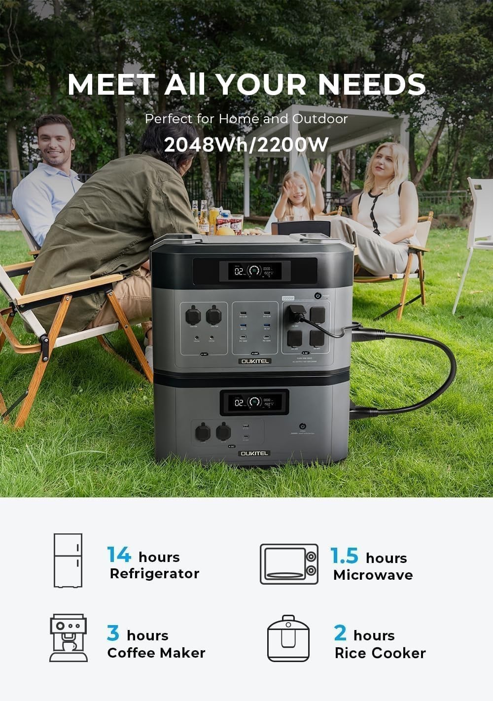 OUKITEL Portable Power station 2048Wh Expansion Battery LiFePO4 Battery Back