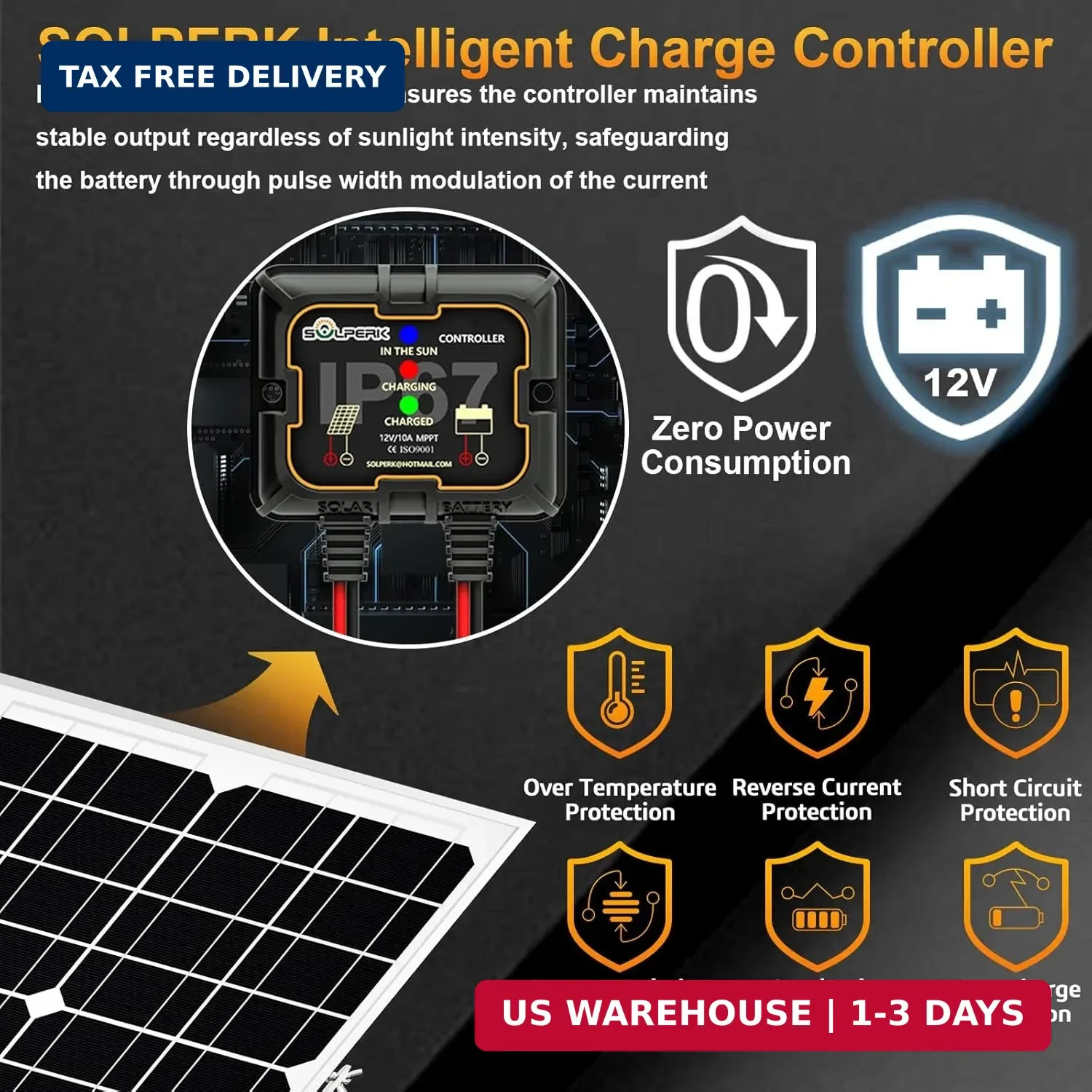 SOLPERK Solar Panel Kit 20W 12V, Solar Battery Trickle Charger Maintainer + Upgr