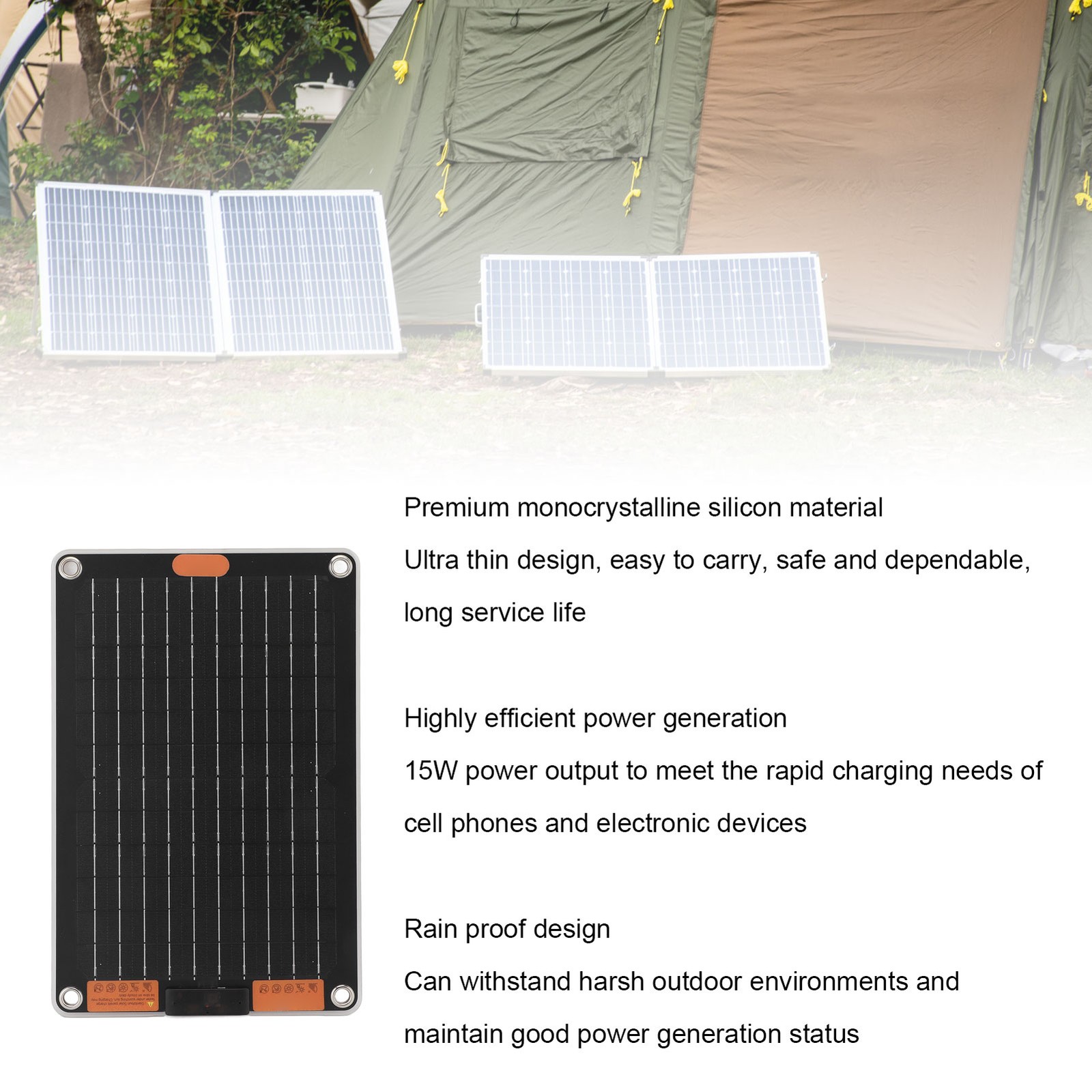 15W 5V 2.5A Solar Panel Battery Charger Monocrystalline Silicon Rain Proof FBIO