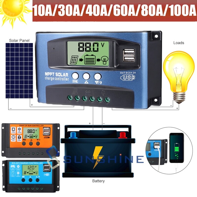 10-100A MPPT Solar Panel Regulator Charge Controller Auto Focus Tracking 12V/24V
