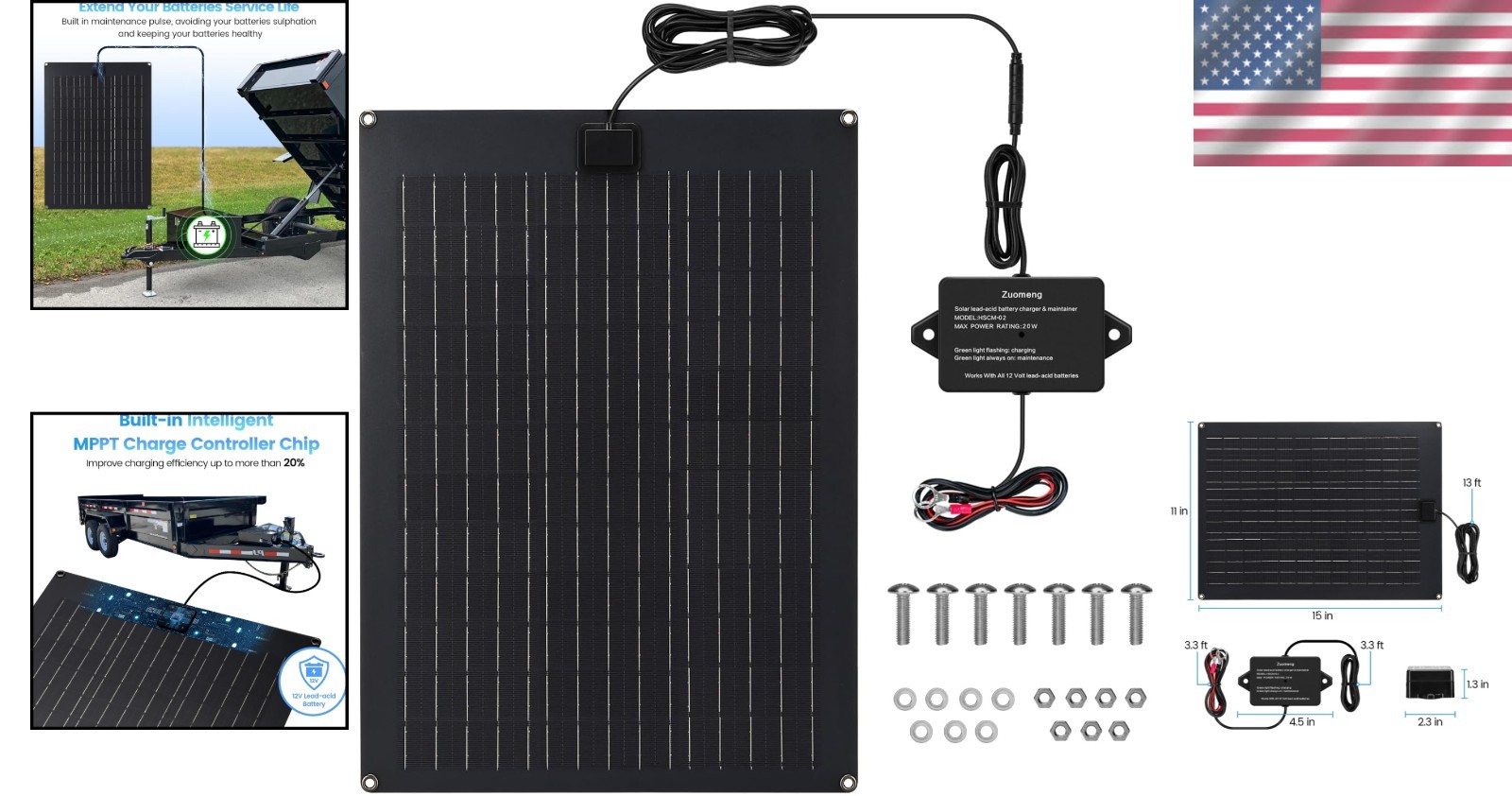 High-Efficiency Waterproof Solar Battery Charger—20W for RVs & Dump Trailers
