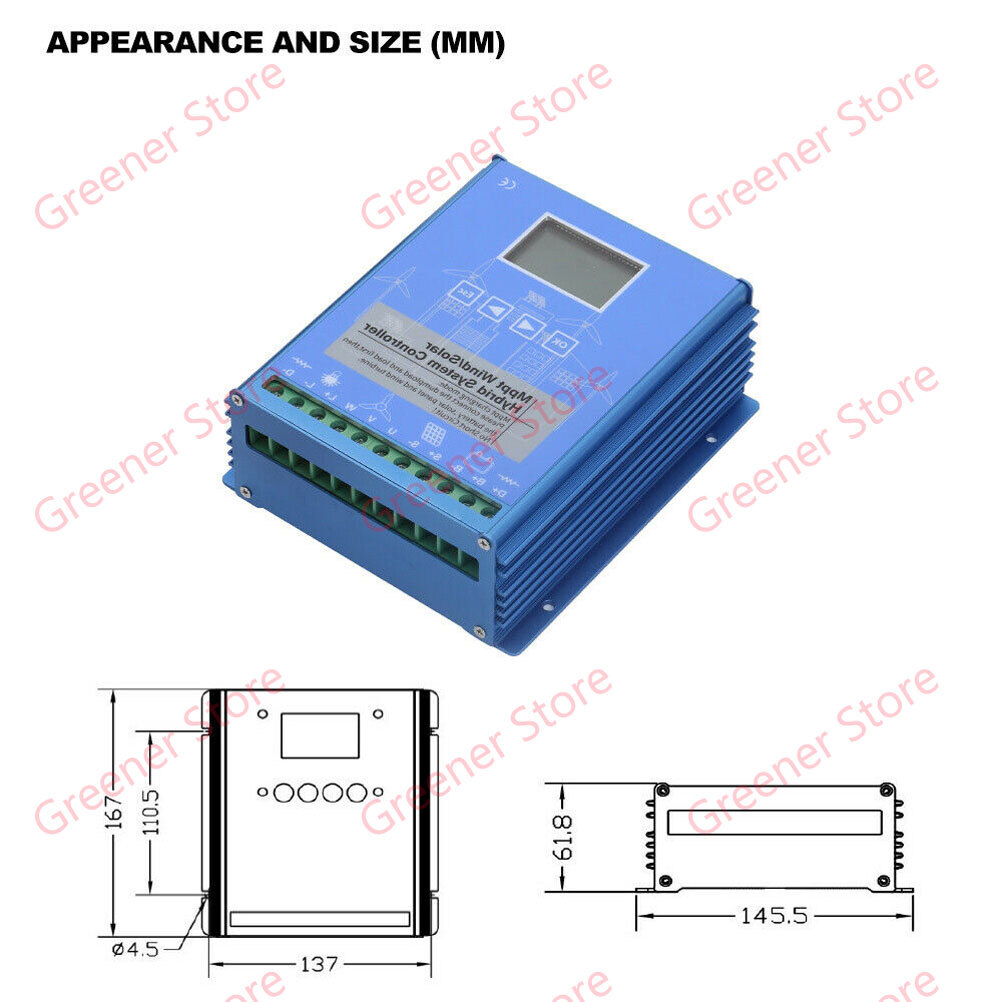 2000W Solar Wind Hybrid MPPT LCD Charge Controller 12V 24V 48V App Bluetooth US