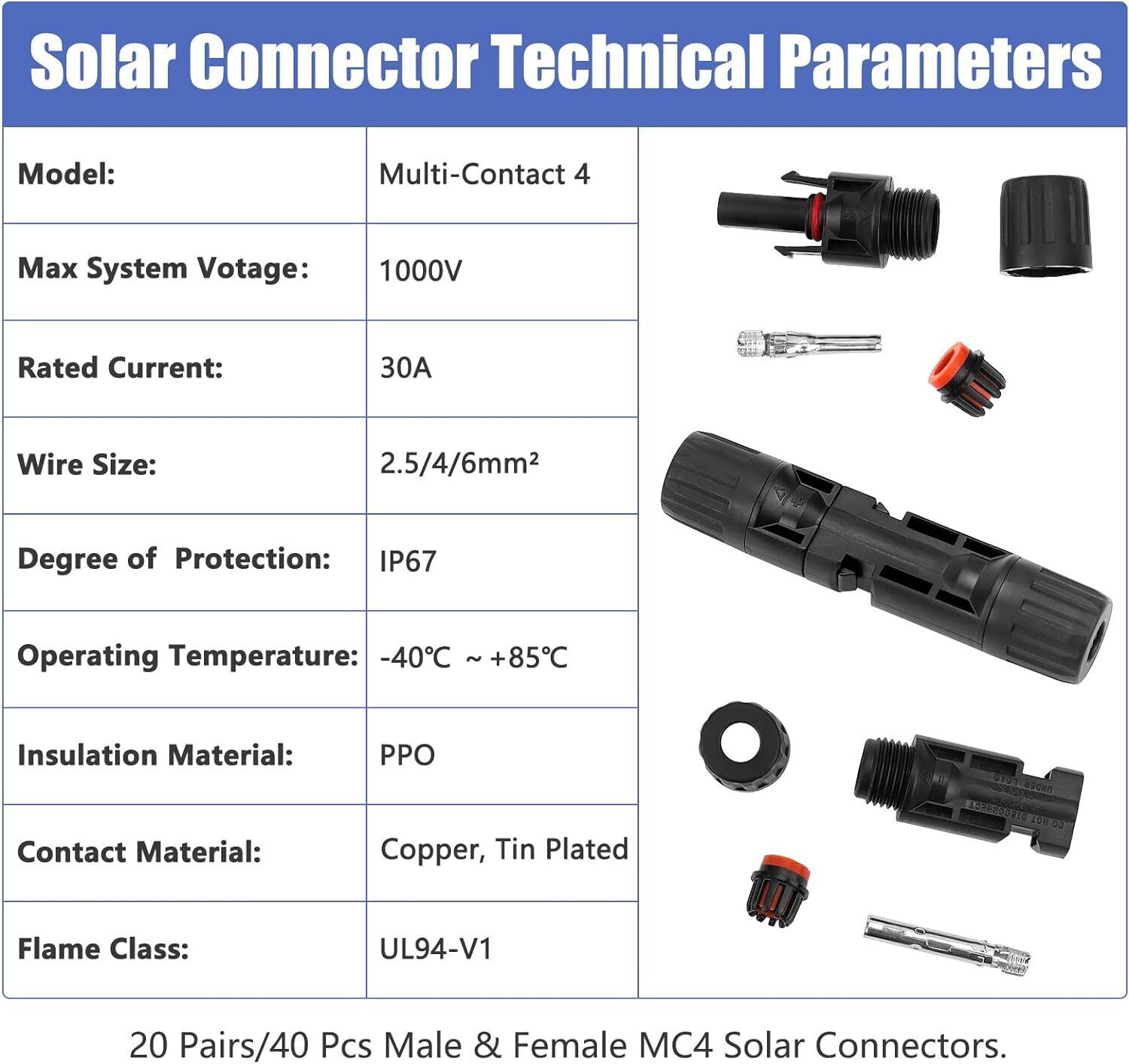 43/10PCS Solar Panel Cable Crimper Tool Kit for Solar Connectors, 10 Pairs Solar