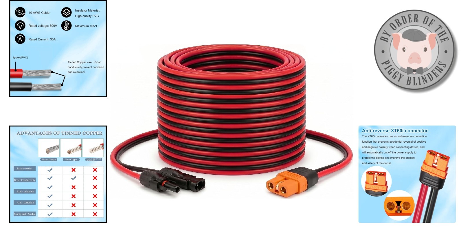 25FT Solar to XT60i Extension Cable – Tinned Copper, Waterproof & Reliable