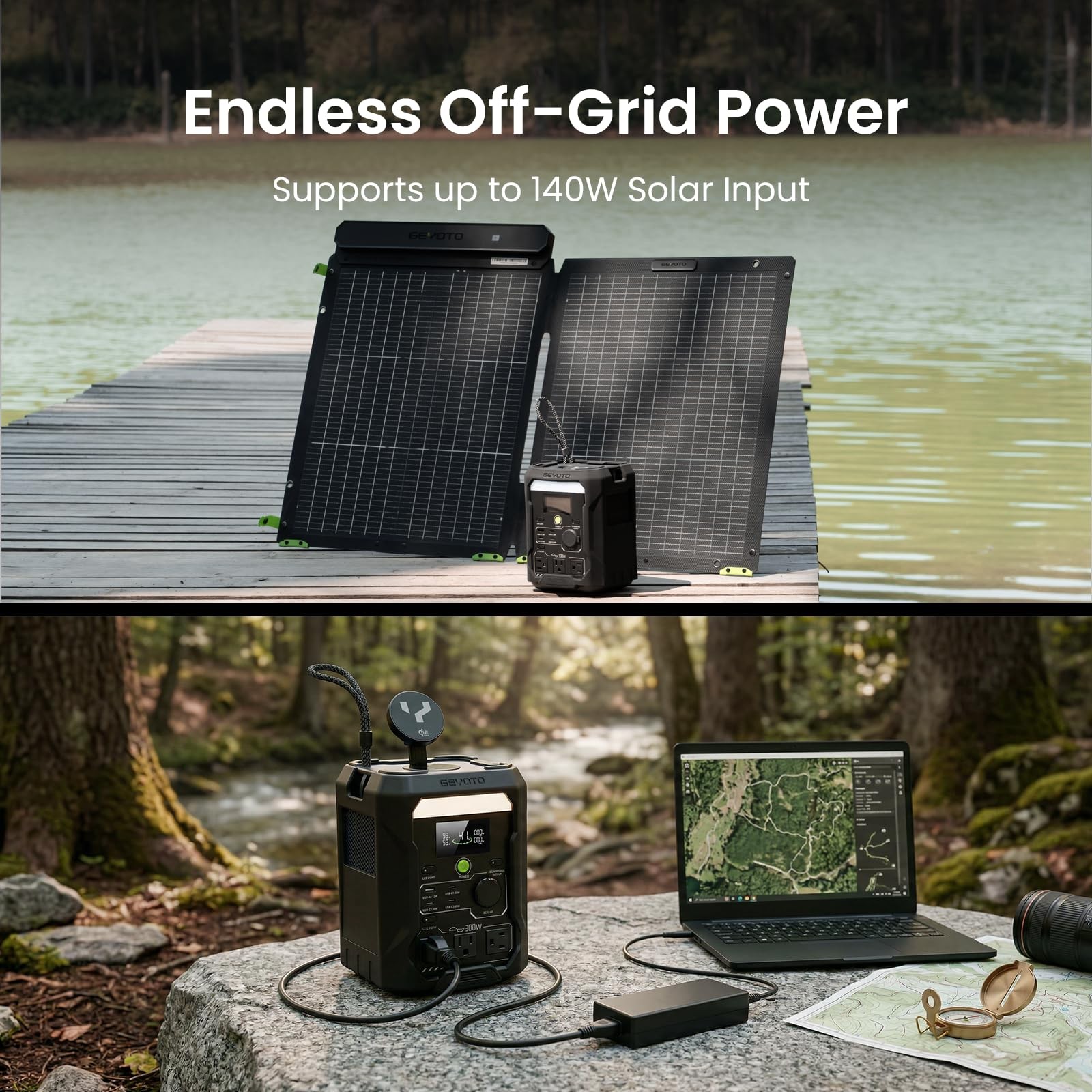 GEYOTO N300 Portable Power Station, 256Wh LifePO4 Battery,300W AC Outlets (50…