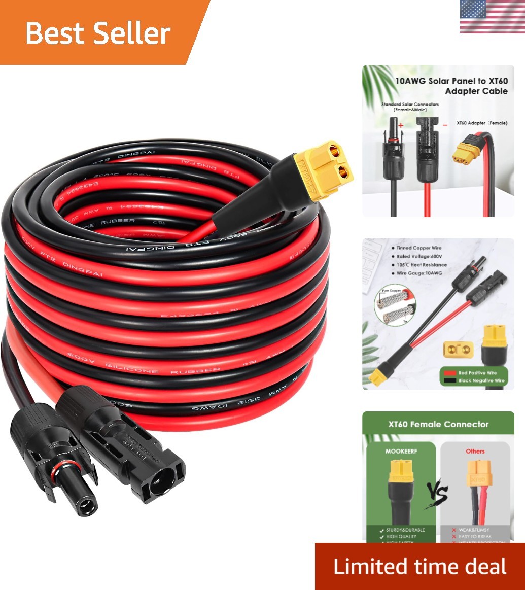 Efficient 25FT Solar to XT60 Extension Cable – Ideal for Camping and Travel