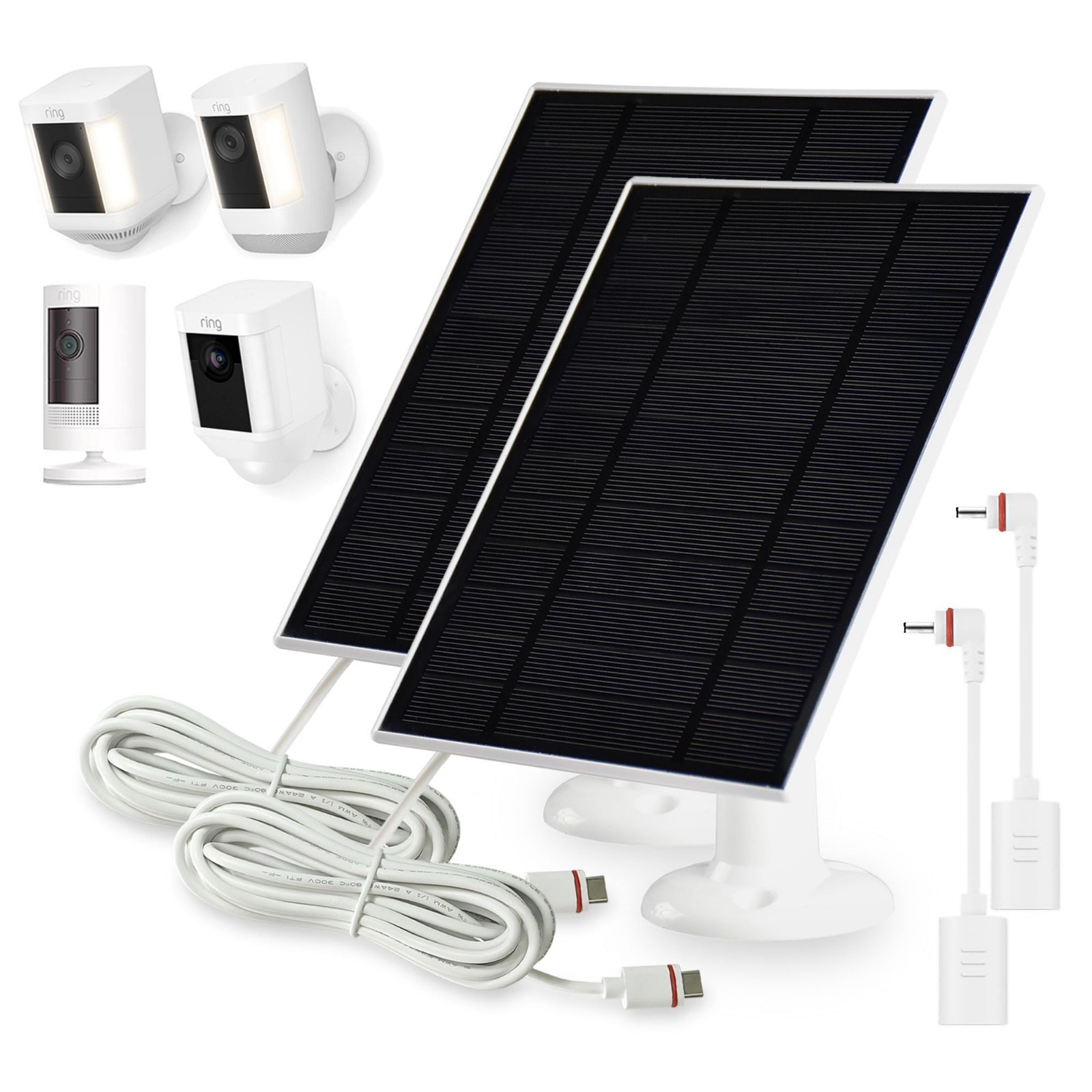 4W Solar Panel Charger for Ring Outdoor Cameras, USB-C Barrel Plug Adapter, 2-Pa