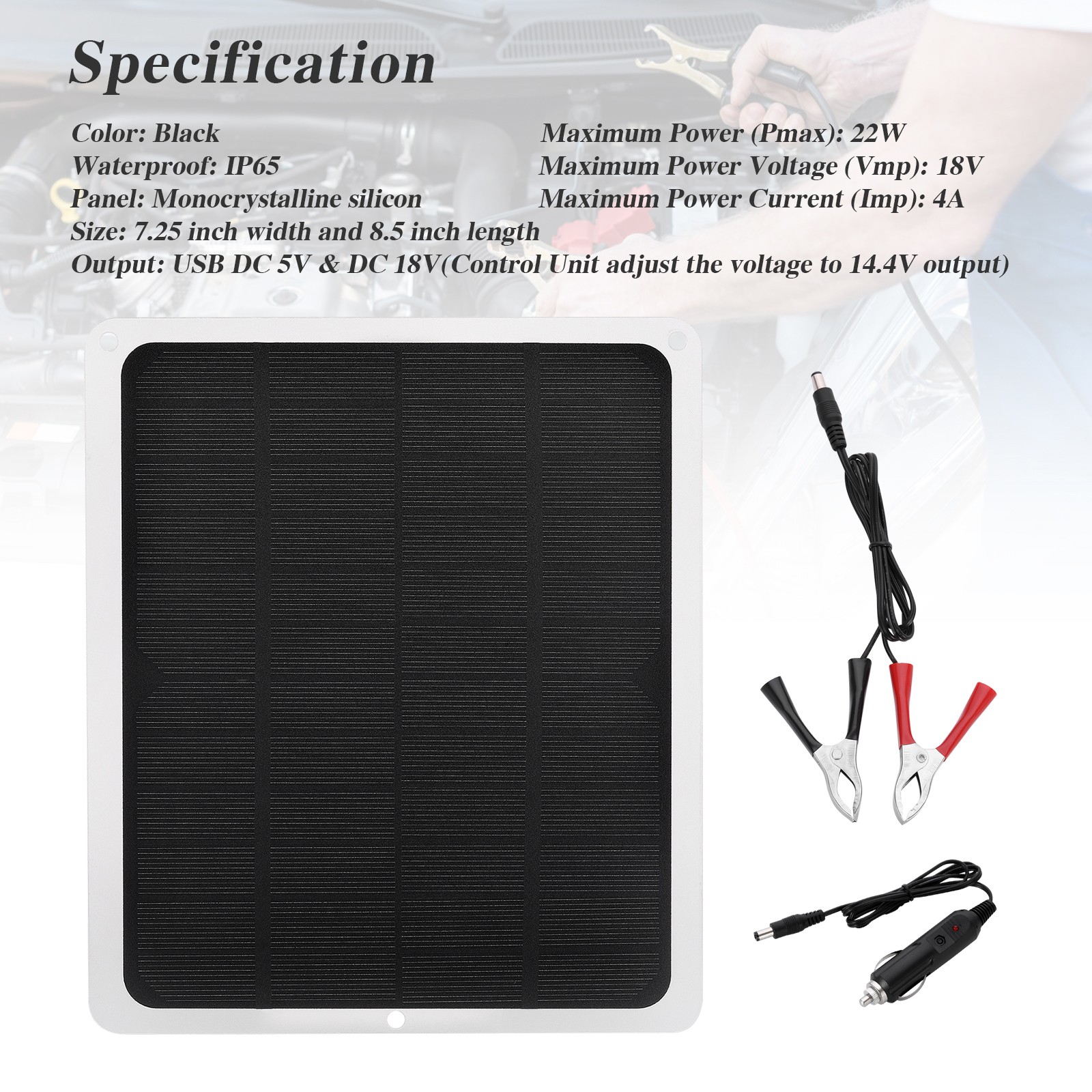 22W Mono Solar Battery Charger Kit 12V Trickle Maintainer for Boat Caravan RV