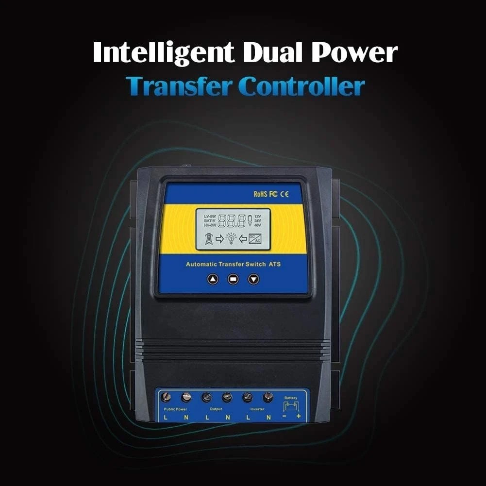 Smart Dual Power Controller with Fast Transfer Switch – 50A for Solar/Wind Use