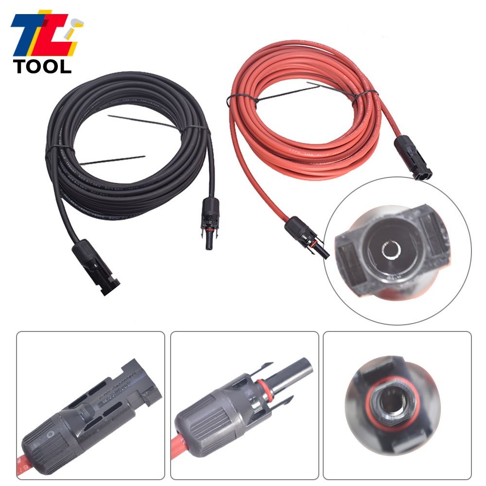 25 Feet 1 Pair 10AWG Black + Red Solar Panel Extension Cable Wire Connector