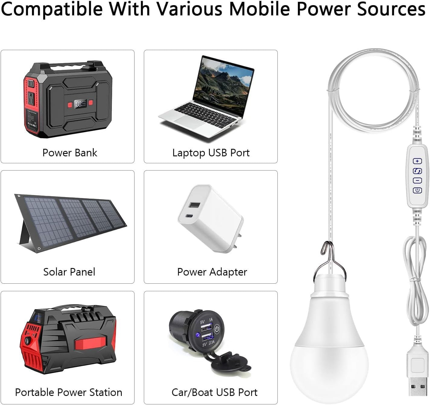 Light for Portable Power Station, Power Generator Led Light Bulbs for Camping Em