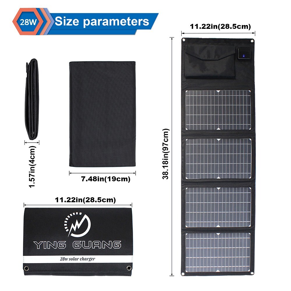 5V 18V DC 28W/ 21W Portable Foldable Solar Panel Dual USB Phone Charger