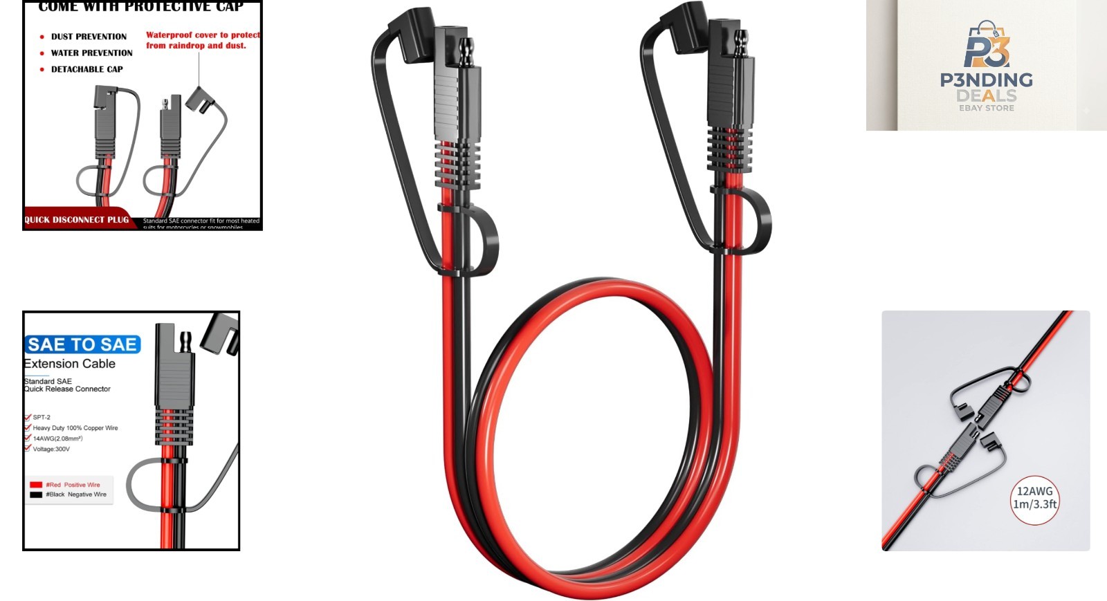 Portable 3.3FT SAE to SAE Automotive Extension Cord – Easy Plug & Play Usage