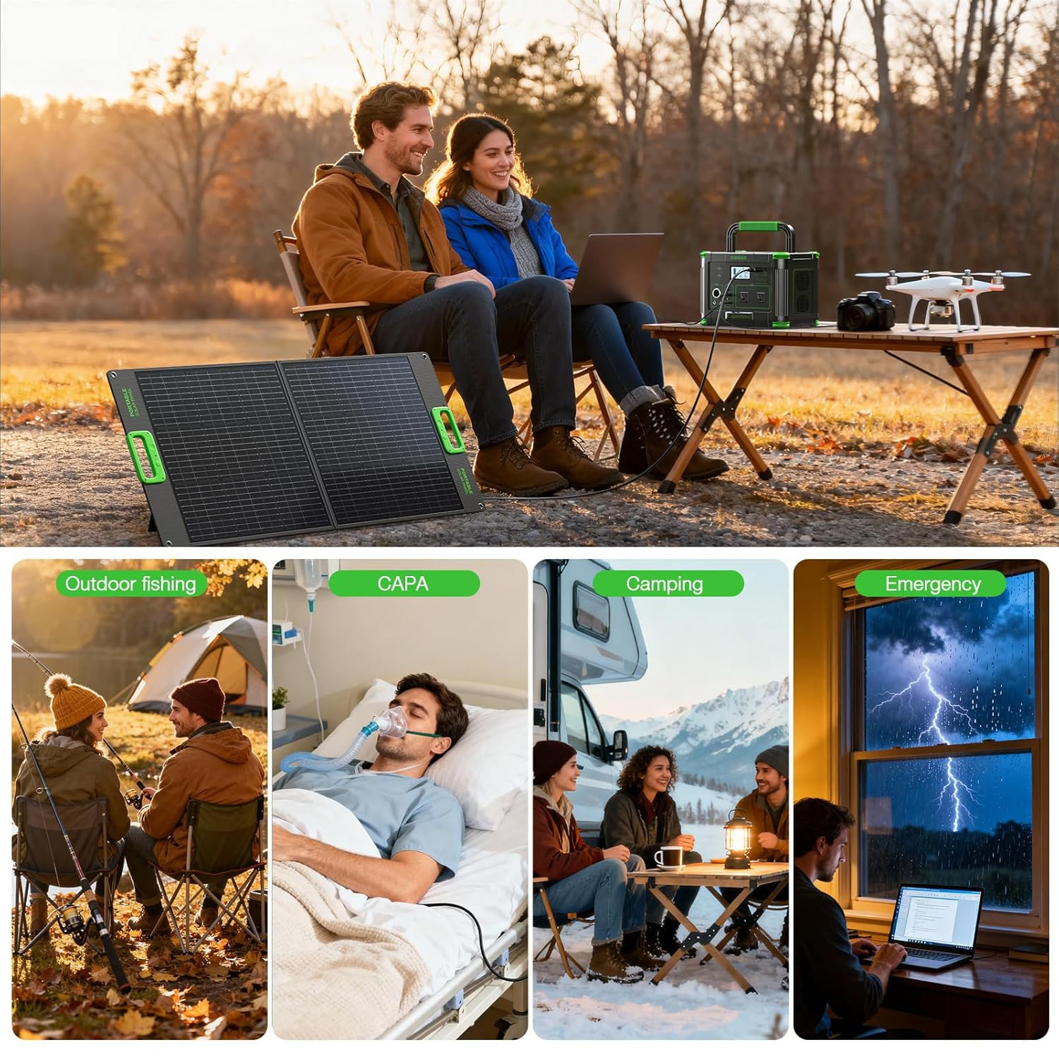 500W Portable Power Station, 519.48Wh Outdoor Solar Generator, 10-Port Powerhous