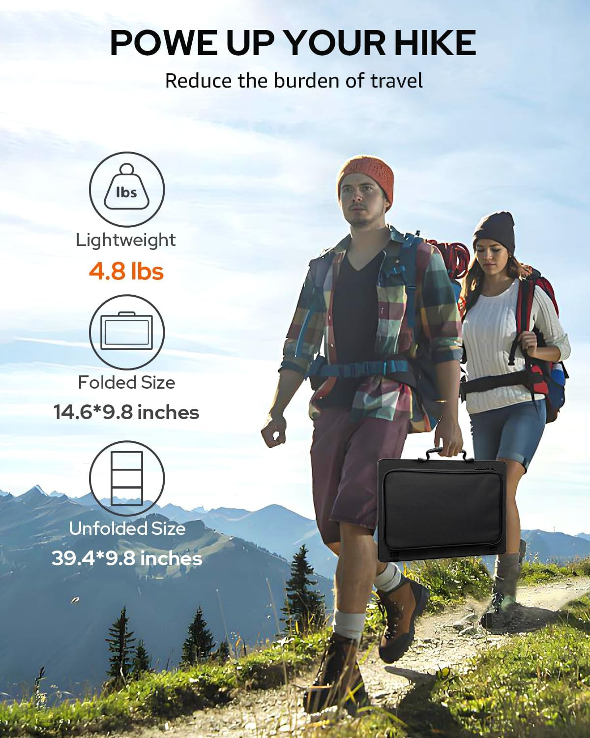 60W Portable Solar Panel Charger with USB & Type-C for Camping
