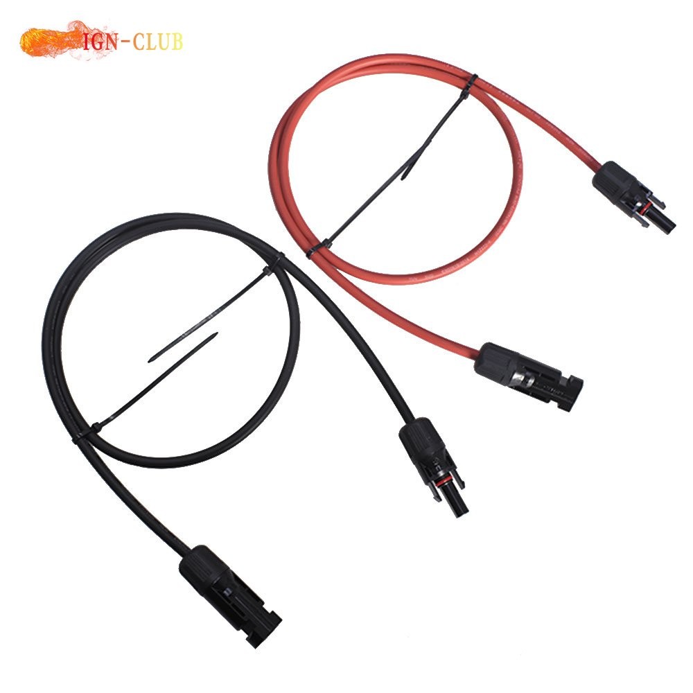 1 Pair 3FT Durable Solar Panel Extension Cable Wire Connector 10 AWG Black+Red