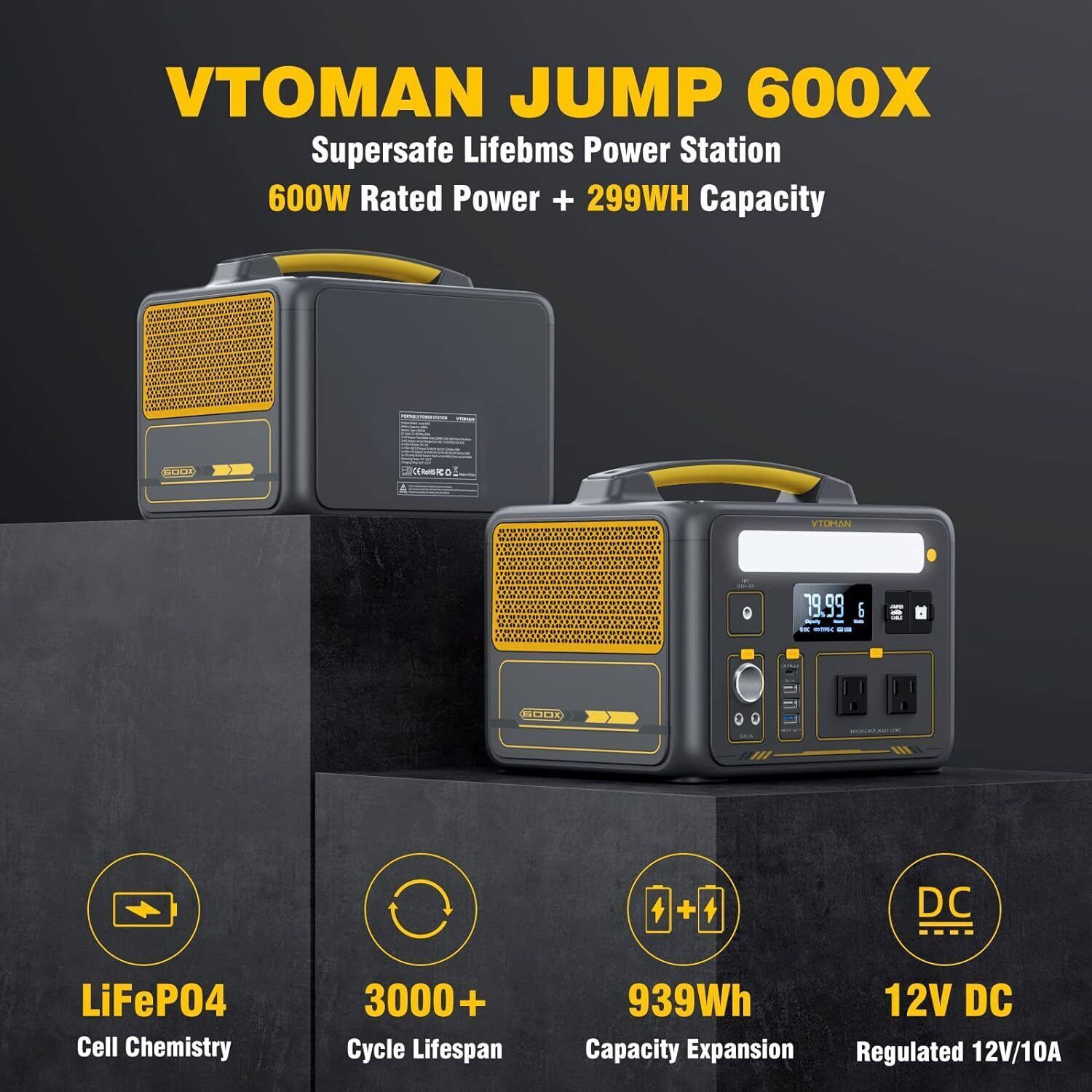 New VTOMAN Jump 600X Portable Power Station 600W (1200W Peak) 299Wh LiFePO4