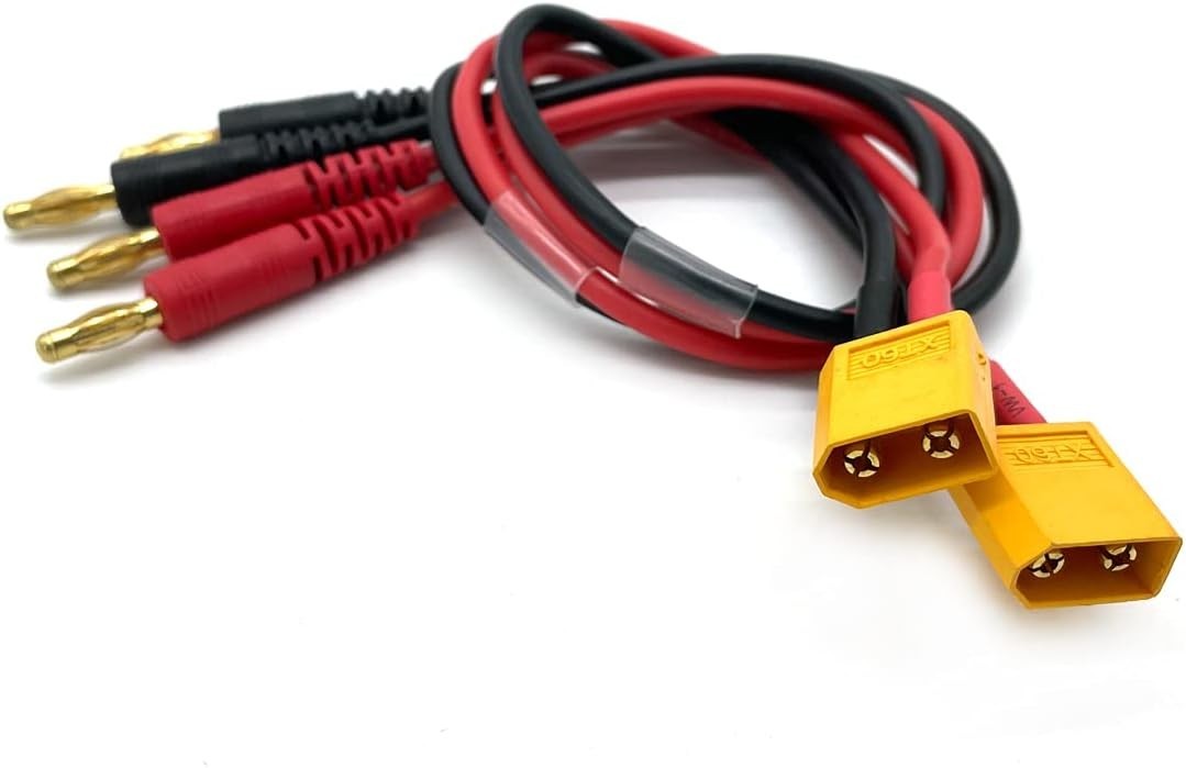 30cm XT60 Connector to 4mm Banana Plug Charging Cables – Pack of 2, Tangle-Free