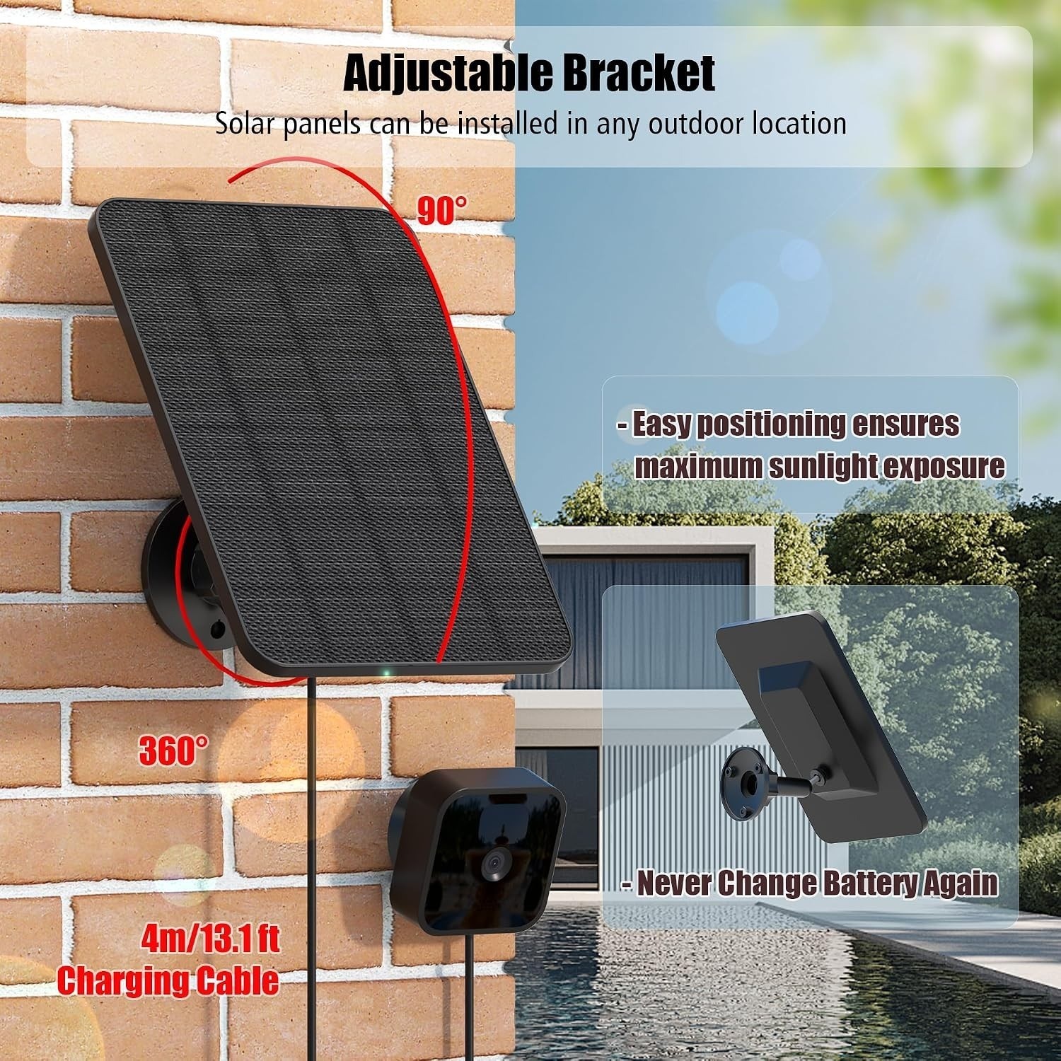Rhorawill 4-Pack Solar Panel for Blink Outdoor, w/Mount & 13ft Cable