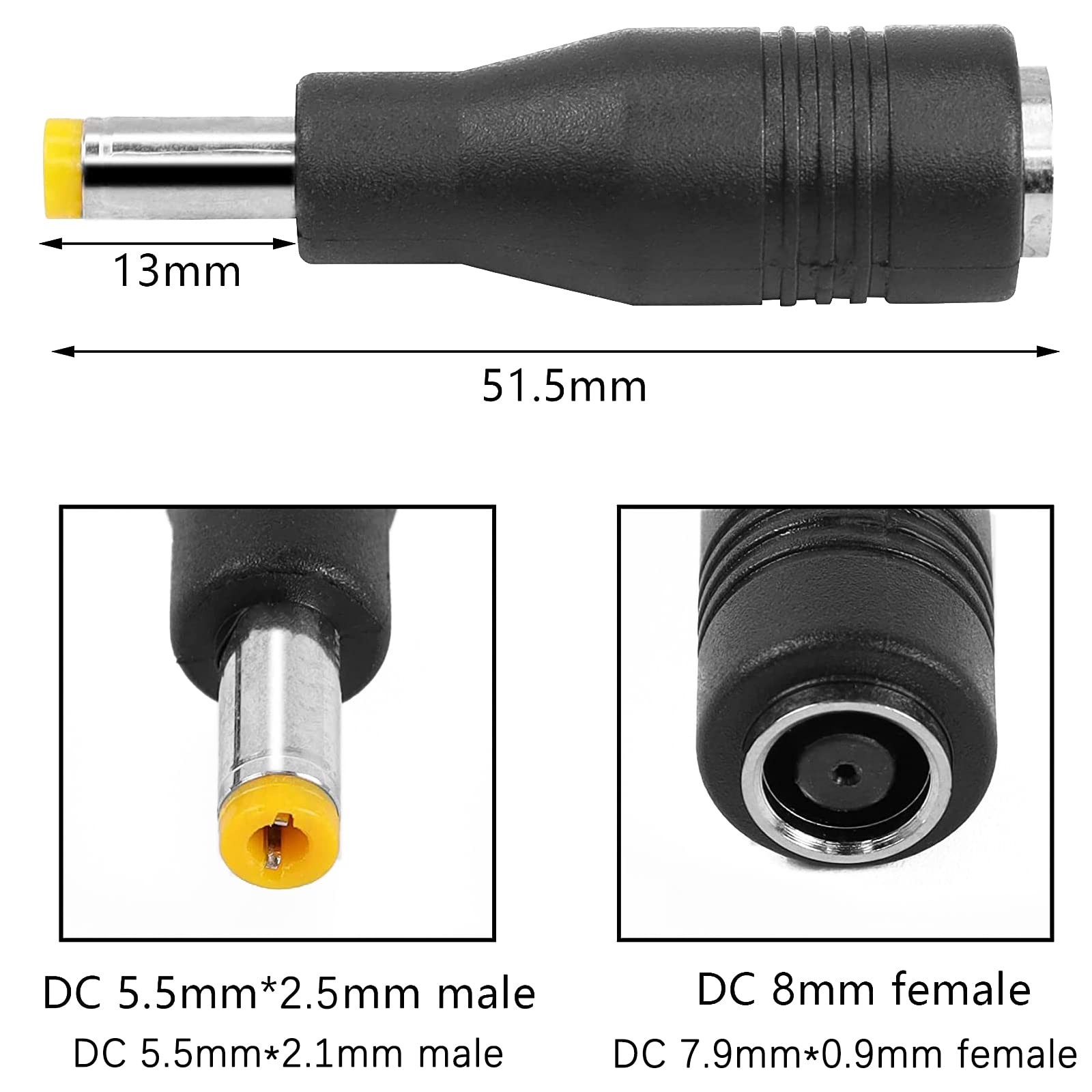 Solar Panel Adapter, DC7909 Female to DC5525 Male Connector, 8mm 3-Pack