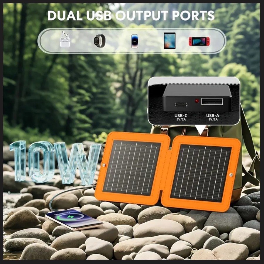 GRECELL 10W Portable Solar Charger | Foldable Monocrystalline Panel with USB A&C