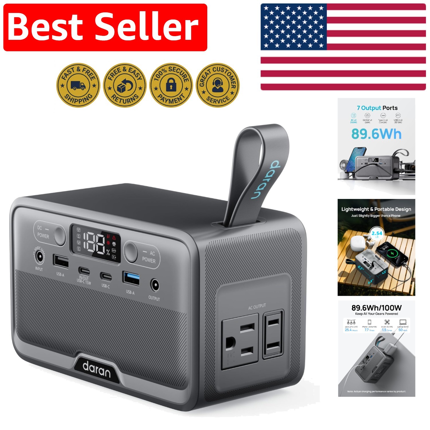 Ultra-Quiet 100W Power Station – LiFePO4 Battery, Fast Charge for Home & Camping