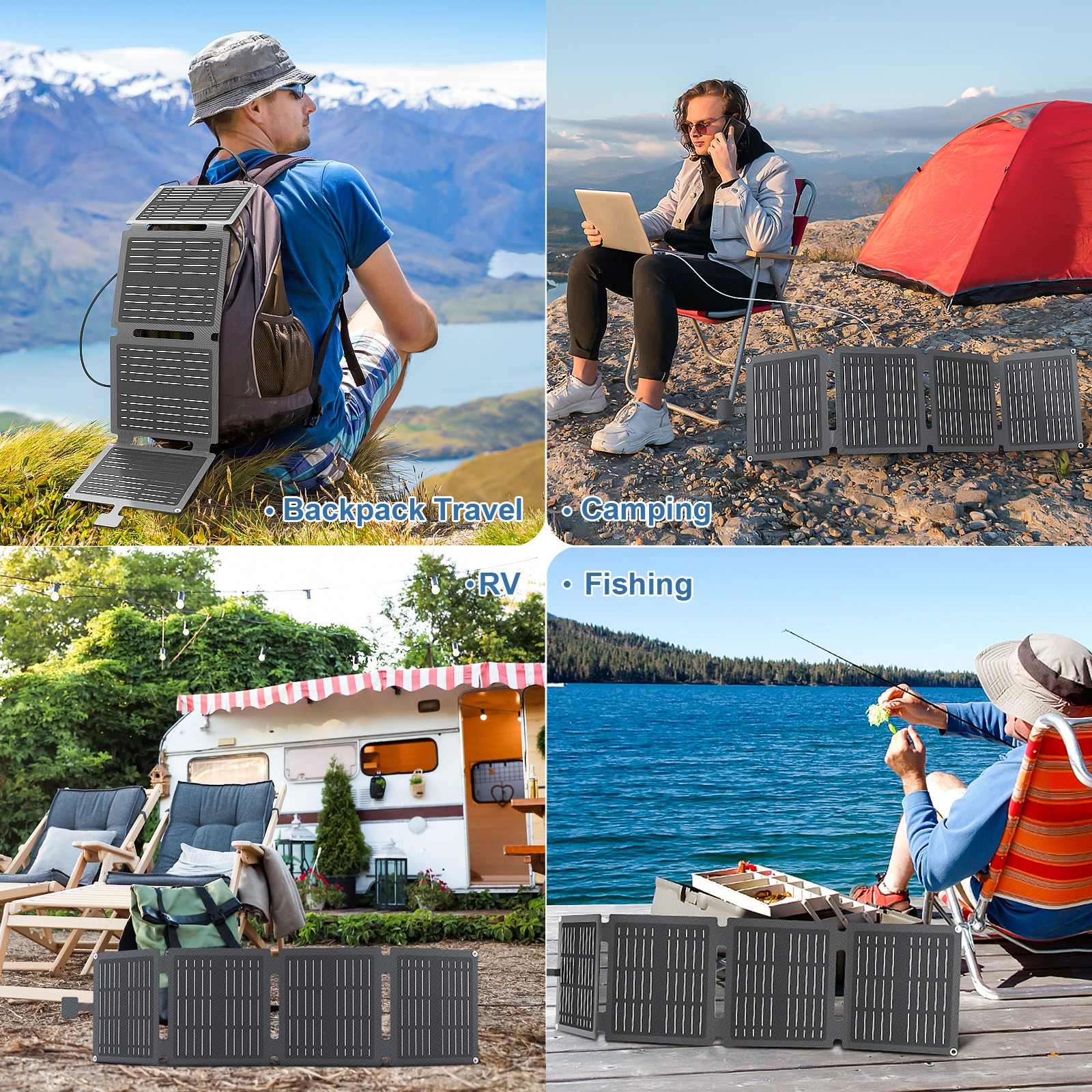 30W Foldable Waterproof Mono Solar Panel Charger RV with USB-C & USB-A Power NEW