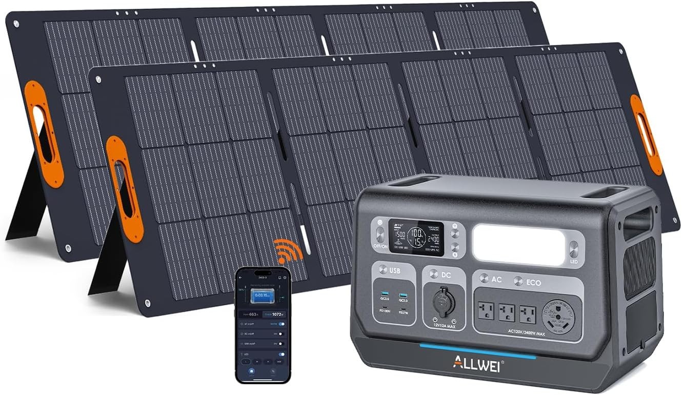 Solar Generator Portable Power Station Emergency ALLWEI LiFePO4 UPS 2400W 2048Wh