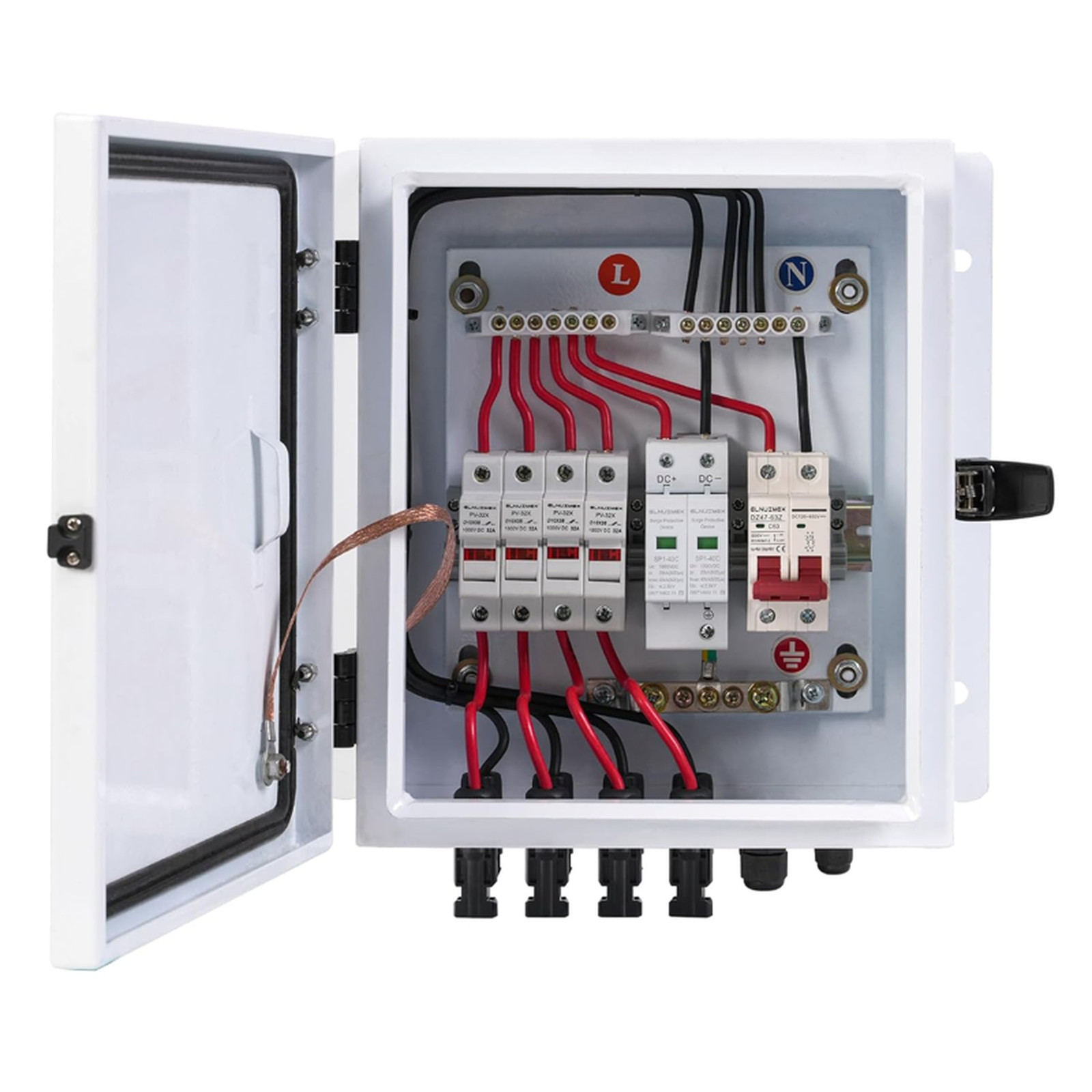 PV Combiner Box 4 String, IP65 Waterproof Solar Combiner with Lightning