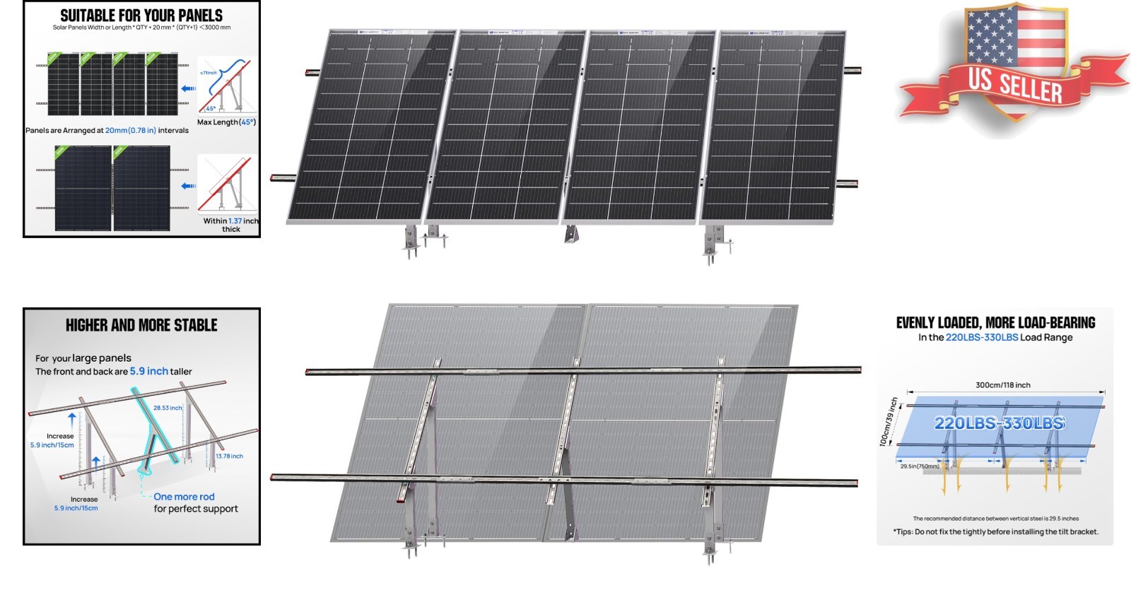 Upgraded Galvanized Steel Solar Panel Mounting System for Open Spaces & Sheds