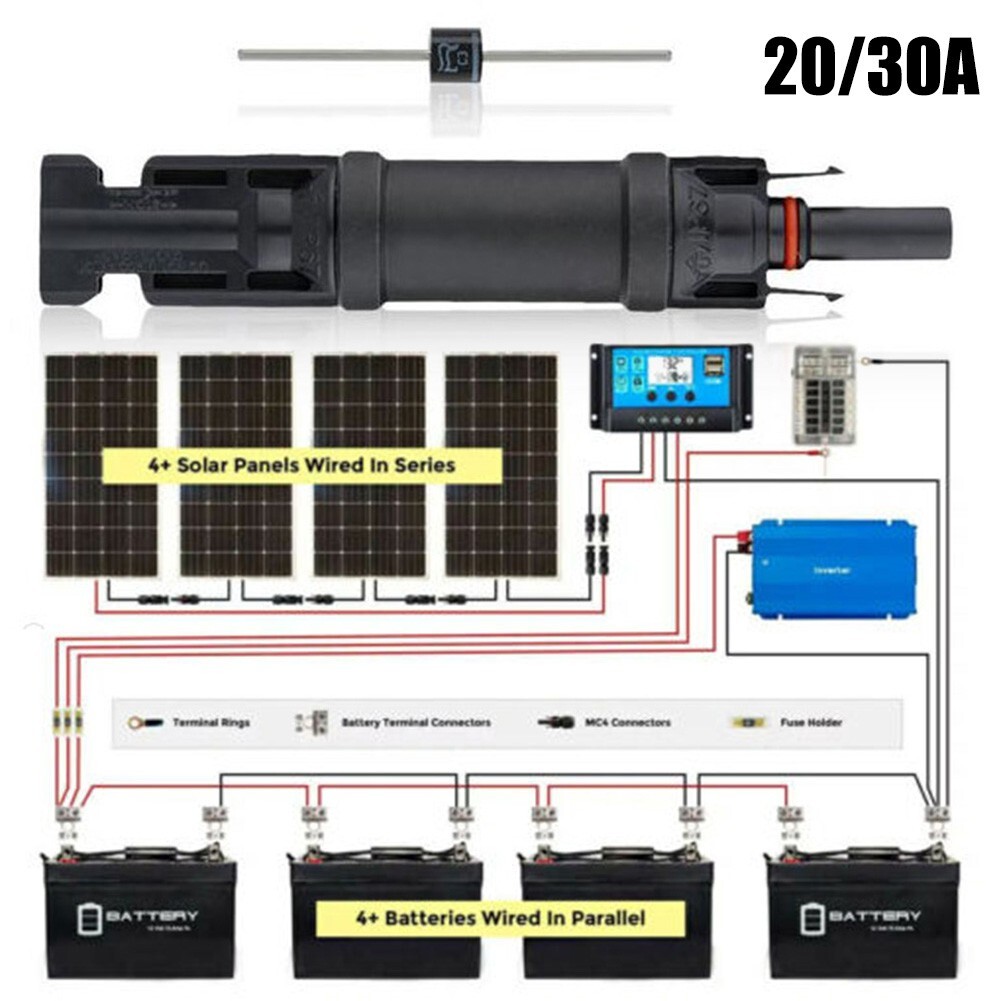 Solar Panel Fuse Holder And Fuse 30/20A Waterproof Inline PV Fuse Holder 1000VDC