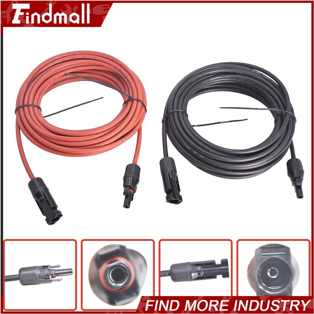 Findmall 10AWG Black + Red 30FT Solar Panel Extension Cable Wire Connector