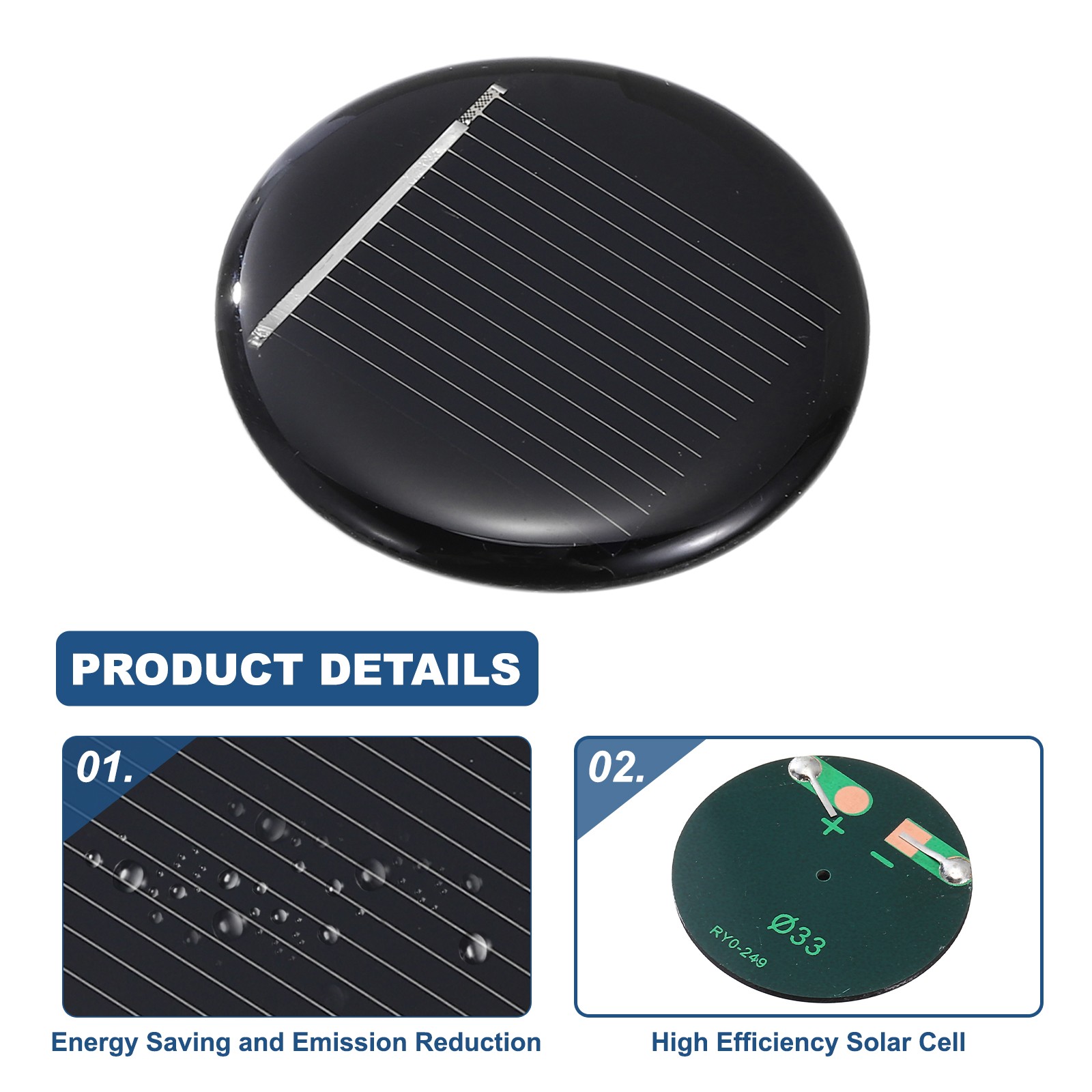 8Pcs 0.5V 0.07W 140mA Round Solar Panels, Solar Photovoltaic Power Cells