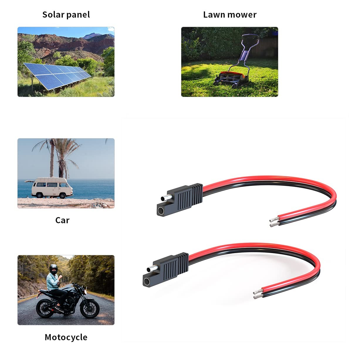 2 Pack 1Ft 2 Pin SAE Connector Cable 14AWG for Solar Panel Car Motorcycle