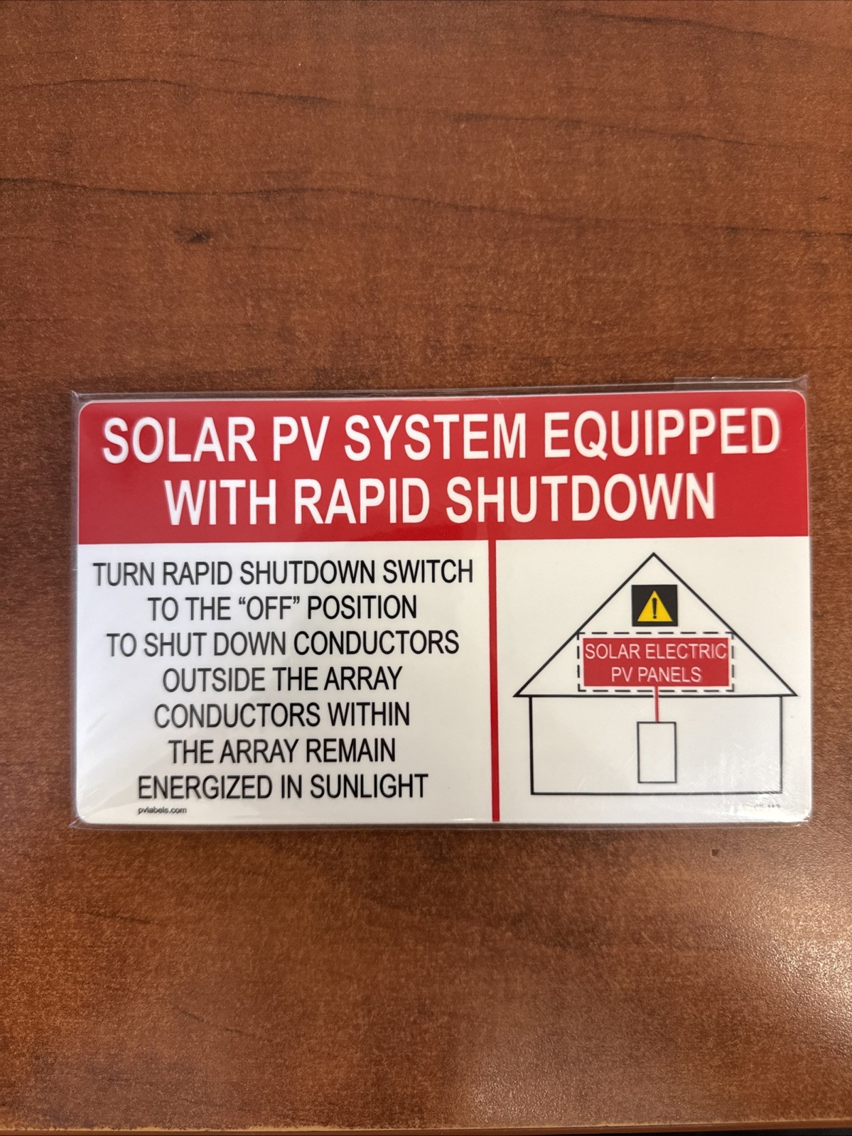 6″ x 3.5″ Solar PV System Equipped with Rapid Shutdown Label 05-111 USA Red