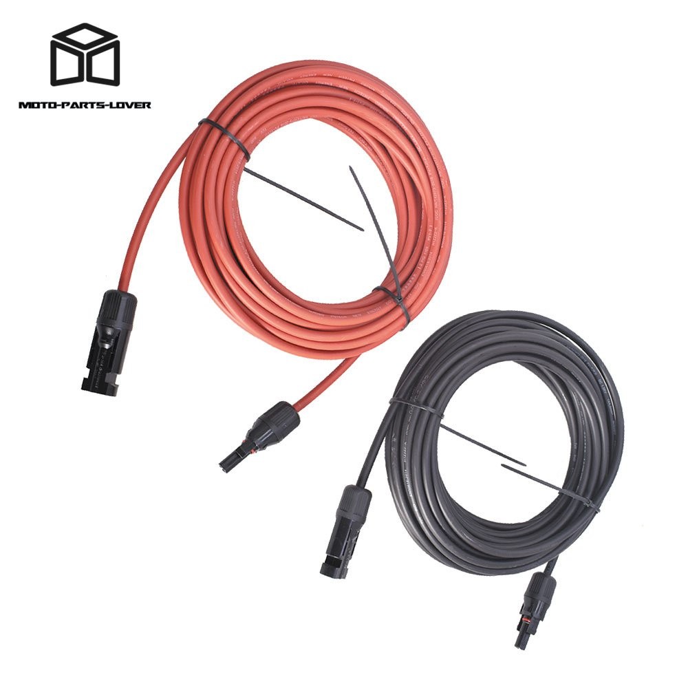 20ft Black+Red Solar Panel Extension Cable Wire Connector 1 Pair 4mm²/12AWG New