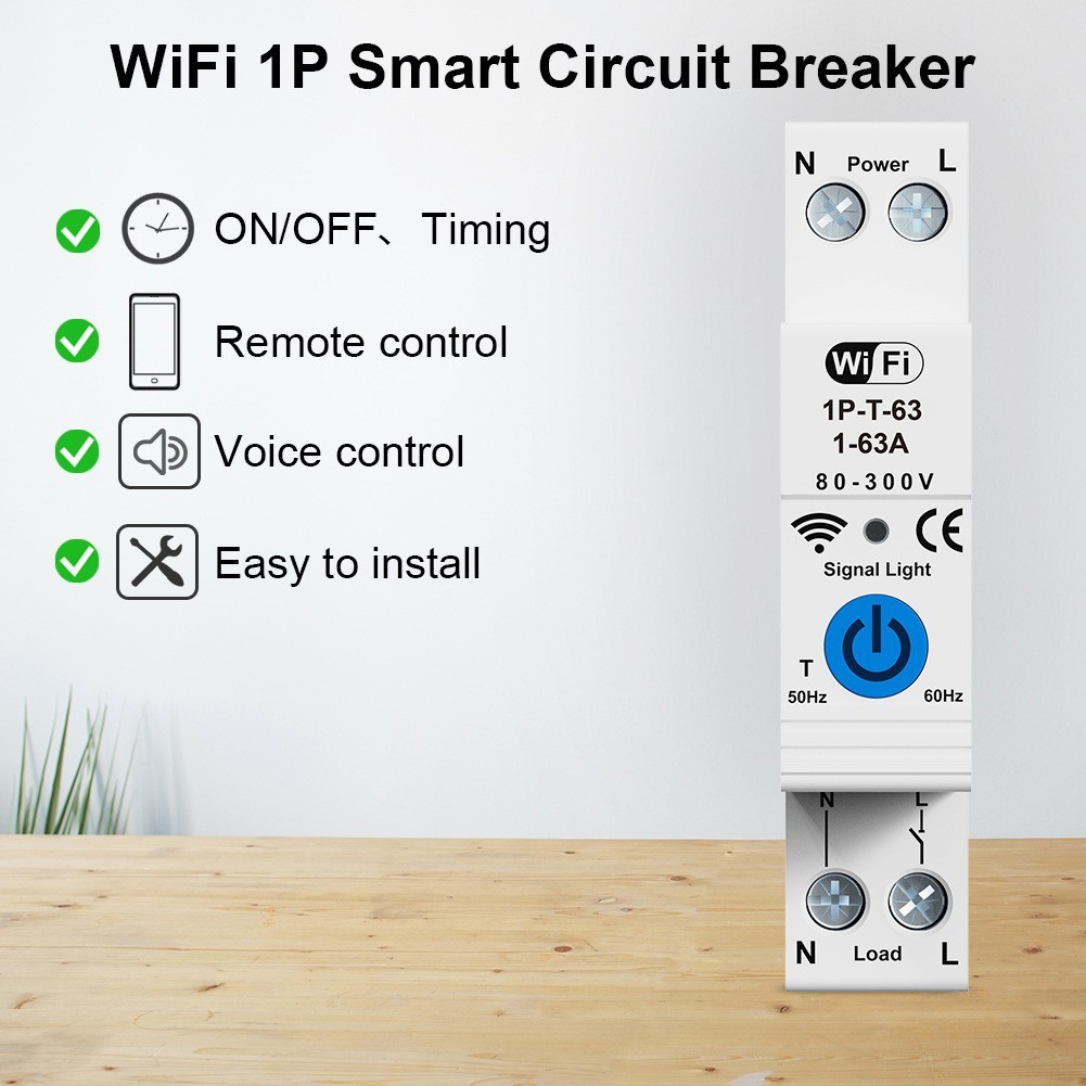 Wifi Enabled 63A Smart Circuit Breaker with Remote Voice Leakage Protection