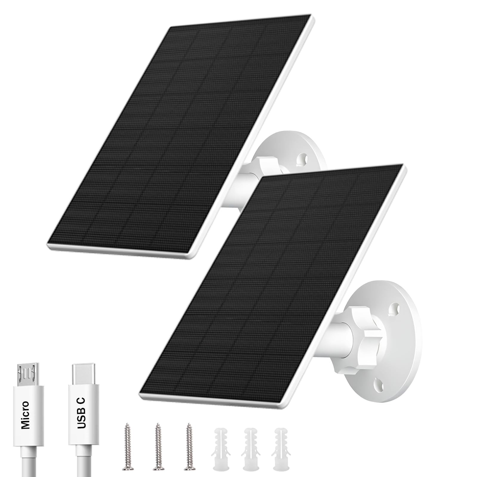 2W Solar Panel for Cameras, USB-and USB, White, 2 Pack