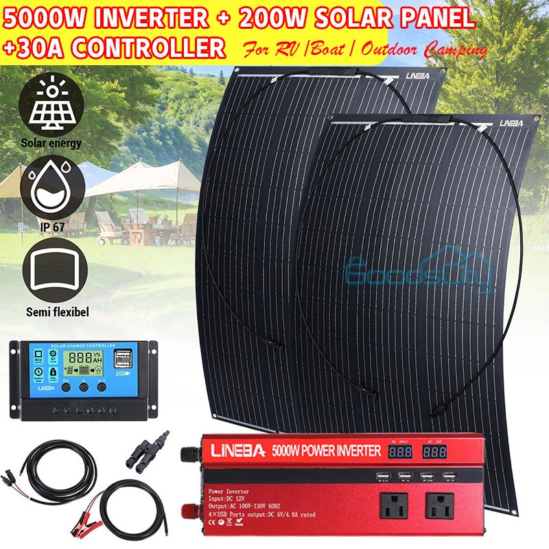 5000W Inverter & 200W Solar Panel Solar Power Generator Home 110V Grid System