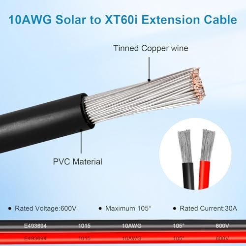 10AWG Solar to XT60i Extension Cable 3 6 10 35 50 75 100FT Heavy Duty 3FT