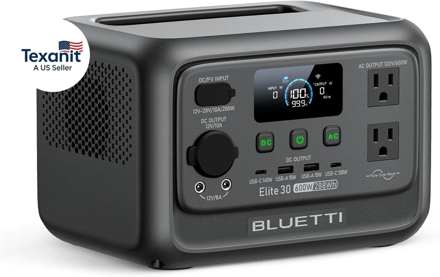 Elite 30 V2 Portable Power Station 600W (Power Lifting 1500W), 288Wh Lifepo4 Bat