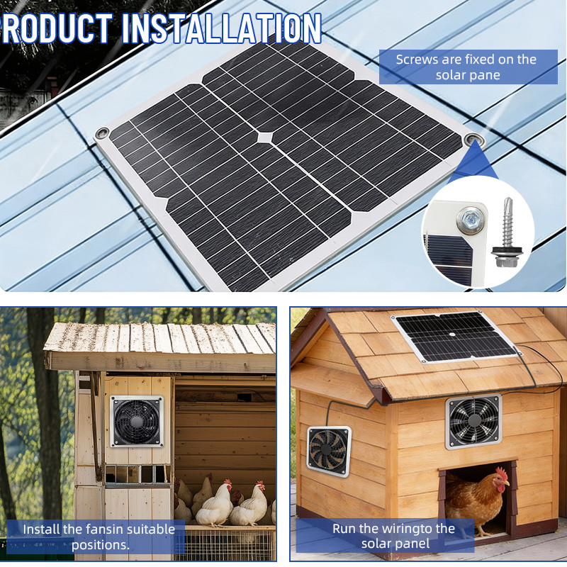 18V 30W Solar Powered Fan Dual Exhaust Fan For Camping Greenhouse Waterproof