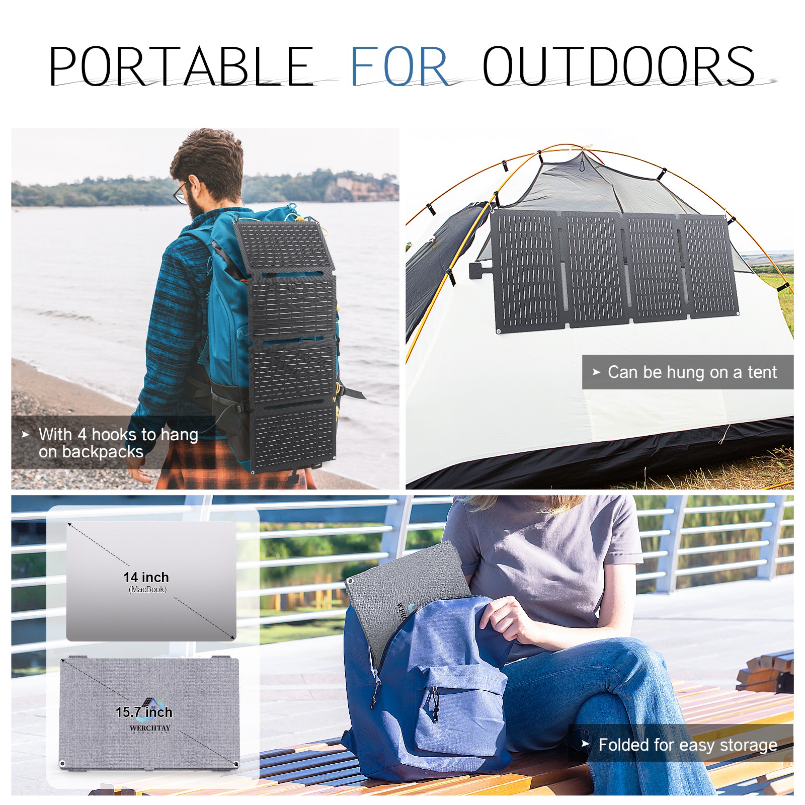40W Foldable Waterproof Mono Solar Panel Charger RV with USB-C & USB-A Power NEW
