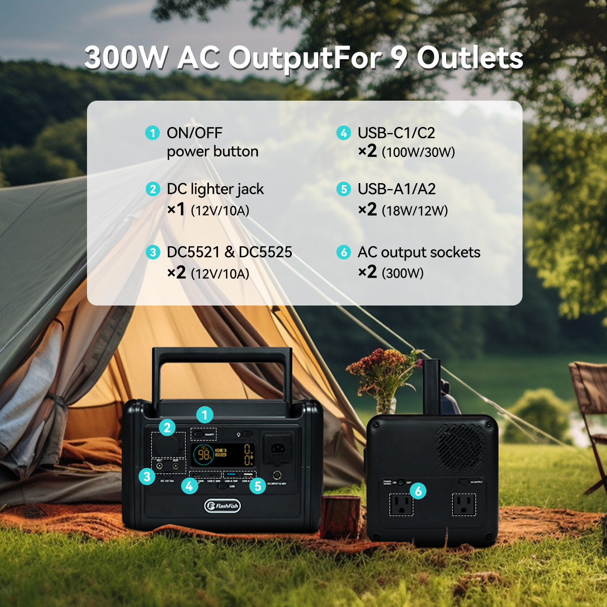 Flashfish 230Wh T300PRO Portable Power Station 300W Solar Generator LFP Battery